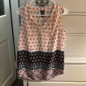 Ann Taylor Factory XS Patterned Sleeveless Top - Pink, Black, Light Blue